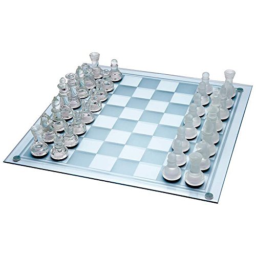 Ajedrez de Cristal Juego de ajedrez Grande de 35cm X 35cm con 32 Piezas de Cristal, para 2 Jugadores. Edad 8 +. Piezas de Vidrio Esmerilado y Transparente y Tablero de Vidrio.