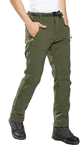 Pantalones de Trekking Hombre Pantalon Softshell de Montaña Mujer Pantalones Impermeables a Prueba De Viento, Hombre:Verde 1, Gr. EU-S/Asia-L