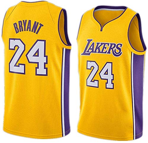 Uniforme Jersey Kobe Bryant de Los Ángeles Lakers No.24 Verano Camisetas de Baloncesto Masculino Bordado # 24 Kobe Bryant Fans Baloncesto Ropa Bordado Artesanía Tejido (Amarillo, M)