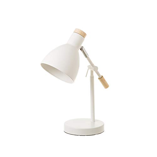 Lámpara flexo de escritorio nórdica de metal y madera blanca de 36 cm - LOLAhome