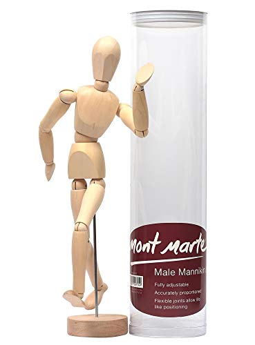MONT MARTE Maniqui Dibujo - Mannekin Masculino de 30cm – Muñeco articulado, Marioneta de Madera, Maniquí flexible, ideal como Modelo para Dibujar - Perfecto Para Principiantes, Profesionales, Artistas