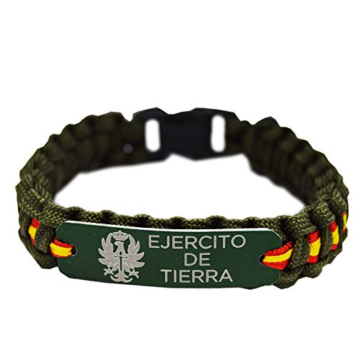 Pulsera Paracord Ejercito de Tierra España. Color Verde con Chapa de Aluminio. Med. 21.5 x 1.5 Aprox.