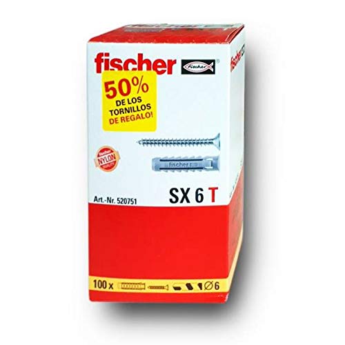 Fischer Taco SX T (Caja Tacos + 100 Tornillos), 520751, Gris, 6x30 / 4,5x40