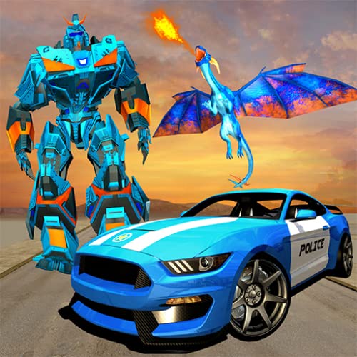 La policía de EE. UU. Transforma los juegos de automóviles con robots dragón para niños - volando la guerra de dragones de fuego 2018
