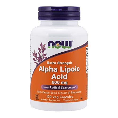 NOW Foods Alpha Lipoic Acid with Grape Seed Extract & Bioperine, 600mg - 120 Cápsulas