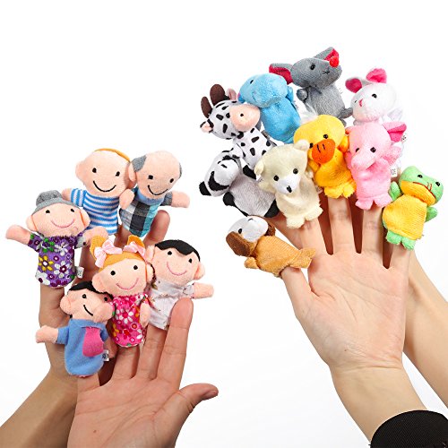 Twister.CK Finger Puppets Set Story Time 16 Piezas - 10 Animales y 6 Personas Miembros de la Familia Puppets Toys Cute muñecas para niños, espectáculos, Tiempo de Juego, escuelas
