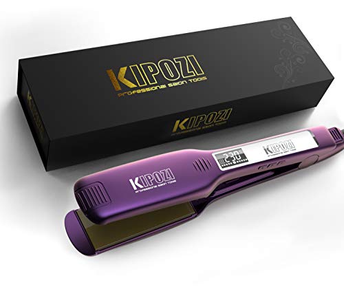 KIPOZI Planchas del Pelo Profesionales con Placa Ancha de Titanio y Pantalla Digital LCD, Adecuada para Todo Tipo de Cabello, Doble Voltaje (Púrpura)