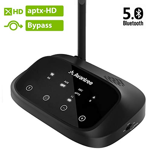 Avantree Oasis Plus aptX HD Largo Alcance Transmisor y Receptor Bluetooth 5.0 para TV Audio, Home Stereo, Óptico Digital, AUX y RCA, Soporta Salida Alámbrica e Inalámbrica Simultáneamente, Dual Link