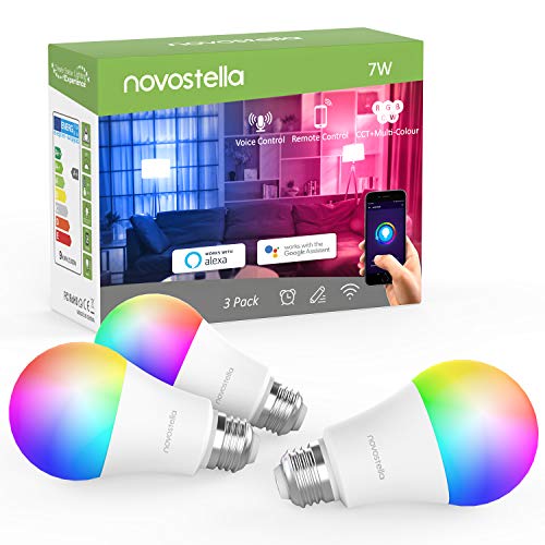 Bombilla Inteligente LED E27 RGB, Lámpara WiFi Ajustable (2700-6500K)+RGB Multicolor, Compatible con Alexa, Google Home 7W 600lm, No se Requiere Hub-3 Pack
