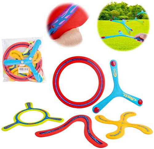 deAO Conjunto Boomerang de 5 Piezas para Principiantes Set de Bumerán Multicolor Actividades Deportivas Infantiles y en Familia al Aire Libre