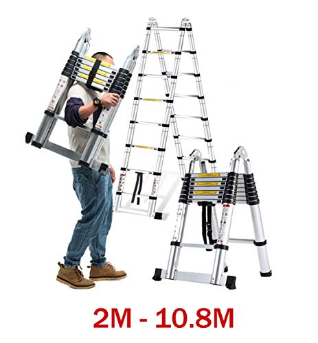 Escalera telescópica de metal resistente 4.8M-9.6M Escalera plegable profesional de aluminio Escalera portátil multipropósito hogar (escalera 3.6M + 3.6M)