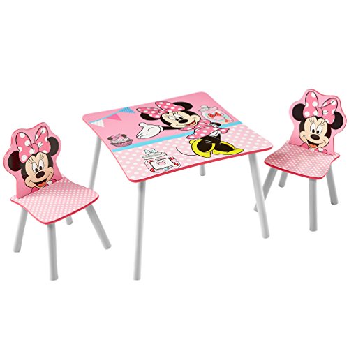 Minnie Mouse Conjunto de Mesa y Dos sillas, Madera, Rosa, 63.00x63.00x45.00 cm