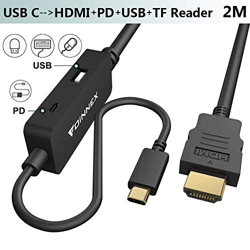 USB C HDMI Cable 4K 60Hz,Carga PD. Thunderbolt 3 a TV Dex Station para Samsung S10/S9/S8 Plus,Note 9/8,Huawei P30/P20,Mate 20 Pro,Macbook,Nintendo Switch Tipo C to HDMI Adaptador,USB,Micro SD Reader