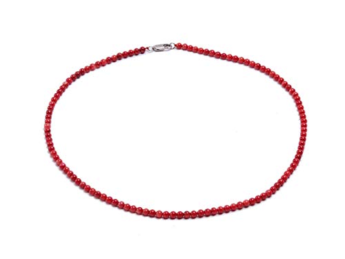 JYX Collar de coral para mujer, pequeño, 4 mm, rojo, redondo, con cuentas de coral de una hebra y collar de 44,4 cm