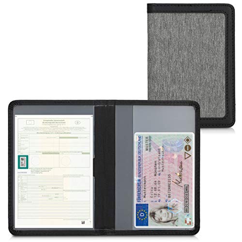 kwmobile Funda para permiso de circulación - Cubierta de tela para documentos del vehículo - Estuche con tarjetero en gris/negro