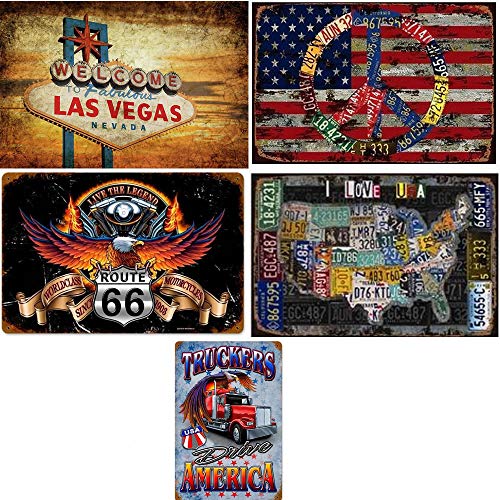 SARED – Lote de 5 carteles de metal vintage estadounidenses Welcome Fabulous Las Vegas, Ruta 66 – Decoración de pared vintage de metal – 30 x 20 cm (Las Vegas)