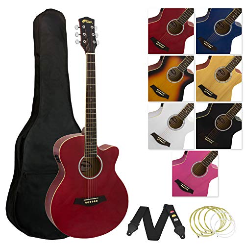 Tiger - Guitarra electroacústica con accesorios, color rojo