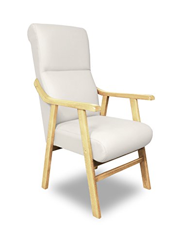 SERMAHOME Sillon butaca Boston, Estructura de Madera de Haya Color Haya. Tapizado en Polipiel Color Blanco. Sillon para Comedor | Silla geriatrica | Sillon Relax