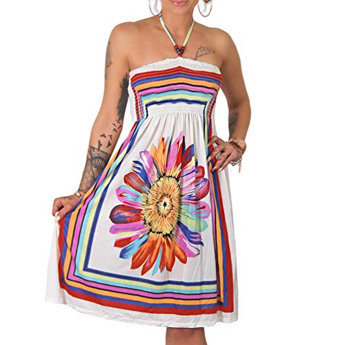 Vestido de verano para mujer, con perlas de madera, para la playa, vestido de paño, estilo azteca 27 blanco. 36-40