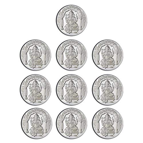 Navkaar Creation Ganpati Moneda en plata pura 999 10 gramos juego de 10 monedas religiosas