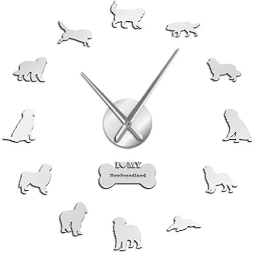 AAKKP Terranova criar un Reloj de Cuarzo Reloj de Pared de Gran Perro de Trabajo en Silencio, con los números de Postura reflejar la decoración de la Etiqueta engomada,Silver,47 Inch