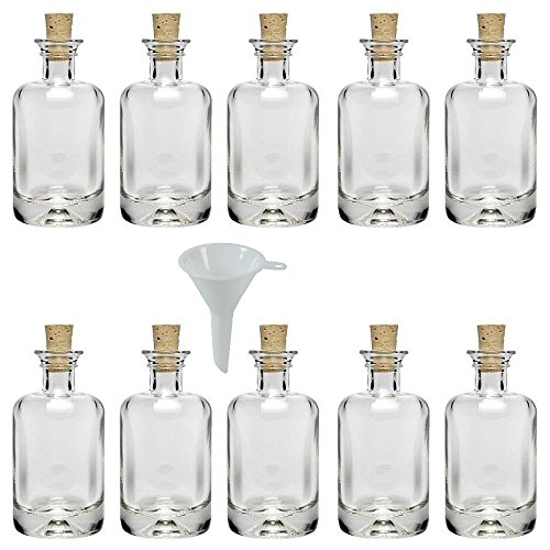 mikken 10 x frascos de Farmacia 40 ML, Botellas de Cristal Vacías con Corcho Incluye Embudo 5 cm de Diámetro