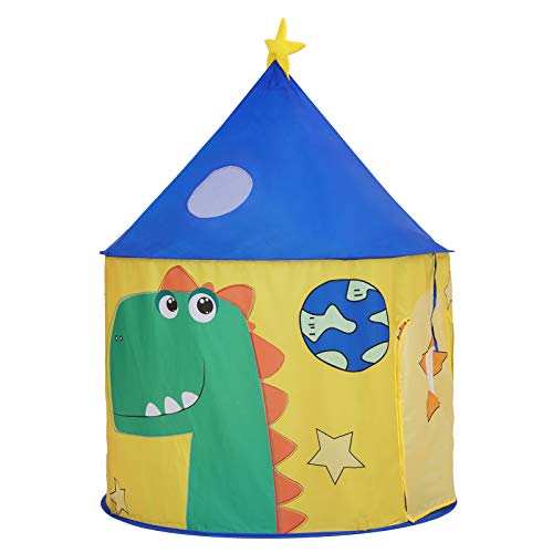 SONGMICS Tienda Infantil, Castillo Interior y Exterior, Pop-up Portátil, Tienda para niños, Bolsa de Transporte, Casa de Juego con Tema de Dinosaurio, Espacio Privado para Mayor de 3 niños LPT02YU