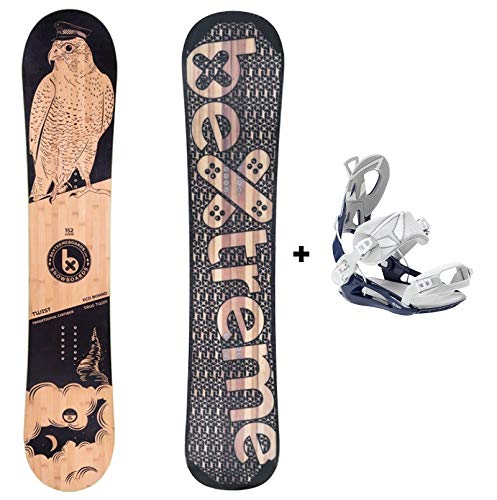 Bextreme Tabla Snowboard Freestyle y Freeride Twist 2020 con Fijaciones SP Private. Snow para Hombre y Mujer Fabricado con Bambu, Haya y álamo (Fijaciones SP 42,5-44,5 EU, 152cm)