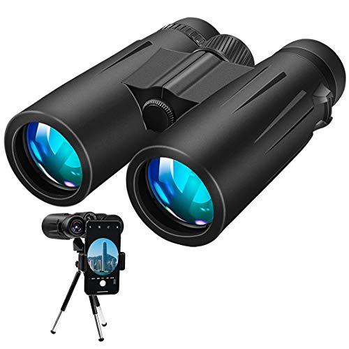 Binoculares, 12x42 Prismaticos Profesionales con trípode y adaptador para teléfono inteligente para observación de aves, senderismo, viajes, caza y deportes