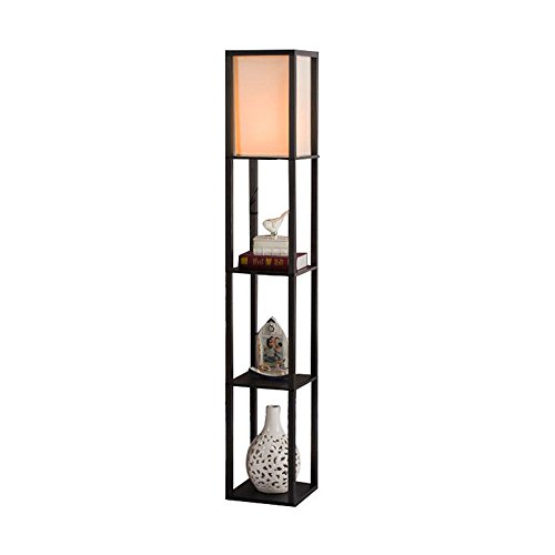 QIANGUANG® Iluminación interior Lámpara de pie de madera de 1,6 m con estantes para dormitorio y sala de estar (sin bombilla) (Black)