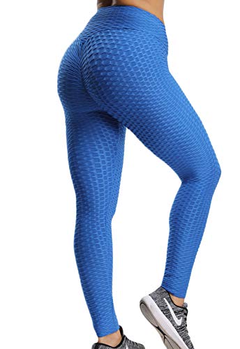 FITTOO Leggings Push Up Mujer Mallas Pantalones Deportivos Alta Cintura Elásticos Yoga Fitness Azul L