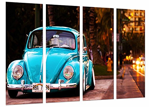 Cuadro Fotográfico Wolkswagen Vintage Azul, Coche Escarabajo Tamaño total: 131 x 62 cm XXL