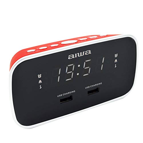 Aiwa Radio Reloj Despertador CRU-19RD Color Rojo, Digital, USB Charge