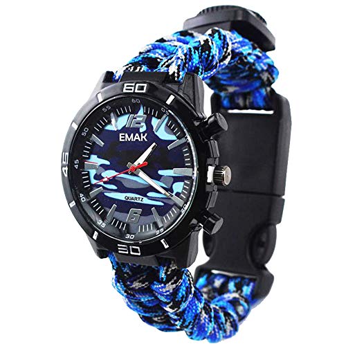 Relojes Supervivencia Militar Multifuncional Relojes Brújula para Hombre Relojes Termometro Camuflaje, Azul