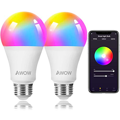 Bombilla LED Inteligente WiFi Regulable 9W 800 Lm Lámpara, E27 Multicolor Bombilla Compatible con Alexa, Echo e Google Home, 9W Equivalente RGBW Color Cambio Bombilla, 2 Pcs