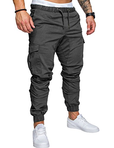 SOMTHRON Pantalones largos de deporte para hombre, de algodón, con cintura elástica y bolsillos gris oscuro M
