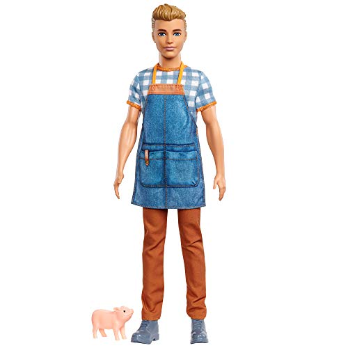 Barbie Muñeco Ken Granjero, con look casual y un cerdito de juguete (Mattel GJB62) , color/modelo surtido