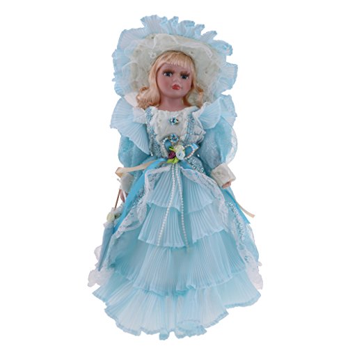 KESOTO Figura Muñeca Porcelana De Victorian 40cm con Vestido Azul Claro, Regalo para Niñas
