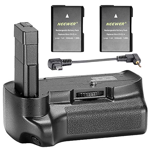 Neewer Empuñadura Vertical Profesional de Batería con 2 Paquetes de Baterías de Iones de Litio de Repuesto de 7,4V 1050mAh EN-EL14 Compatible con Cámaras DSLR Nikon D3100 D3200 D3300 D5300