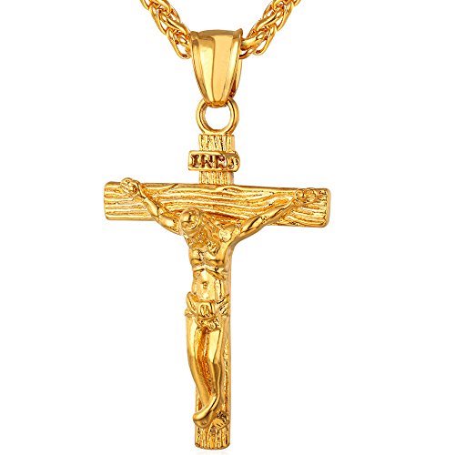 U7 Chapado en Oro 18 k Collar Hombre de Cruces inri Joyas Oro