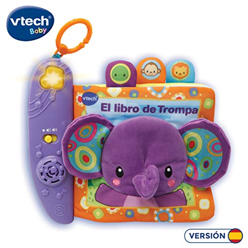 VTech-El Libro de Trompa Cuento de Tela Interactivo para bebé con un Suave Elefante de Peluche y Diferentes Texturas para desarrollar el Sentido del Tacto (3480-189322)
