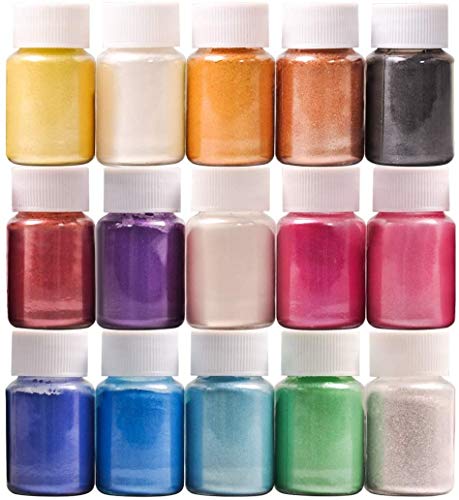 Pigmentos para Resina Epoxi,DEWEL 10g*15 Colores Pigmentos en Polvo,Mica en Polvos Para Hacer Slime,Jabon,Pintauñas,Sombra de Ojos,etc