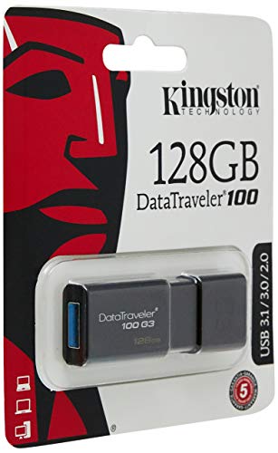 Kingston DataTraveler 100 G3 -DT100G3/128GB, USB 3.0, Flash Drive, 128 GB, Negro