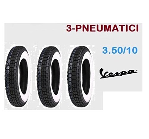 3 neumáticos + 3 Cámaras de aire 3.50-10, Banda Blanca, para Piaggio Vespa PX 125