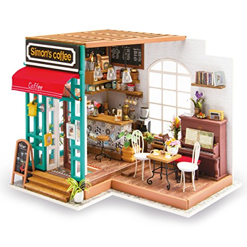 Rolife 3D casa de muñecas de Madera con luz café Miniatura DIY Modelo Kit-Tops Juguetes para niños 14 15 16 17 años de Edad hasta-Mejores Regalos para Adultos(Simmon's Coffee)