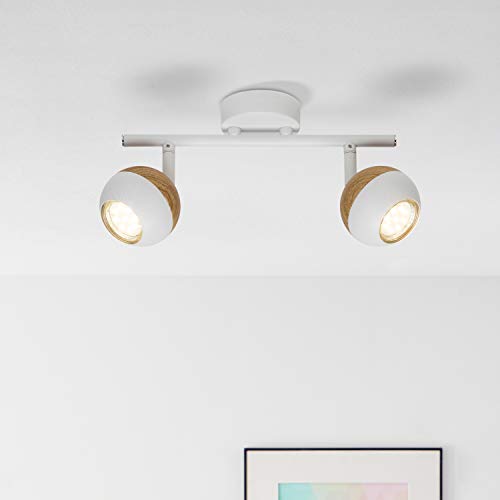 LED Spot Tubo, de 2 focos, 2 x 3 W Reflector LED (Incluye lámpara, 2 x 250 lúmenes, 3000 K, metal, color blanco/madera claro