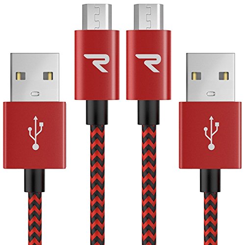 RAMPOW Cable Micro USB, Cargador Micro USB 2.4A Carga Rápida Cable USB Compatible con Kindle, Android, Samsung, HTC, Huawei, Xiaomi, Sony, Nexus, Motorola y más - 1M [2-Unidades], Rojo