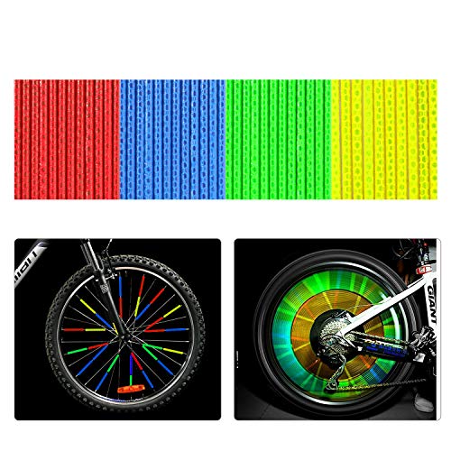 TAGVO Bicicleta Spoke Reflector 4 unidades/48 Piezas (12 x Azul + 12 x Verde + 12 x Rojo + 12 x Amarillo) para Bicicleta Ciclismo Reflectante Clips para niños Adultos