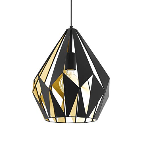 EGLO Carlton 1 - Lámpara de techo, estilo retro, de acero, color negro, dorado, casquillo E27, diámetro de 31 cm
