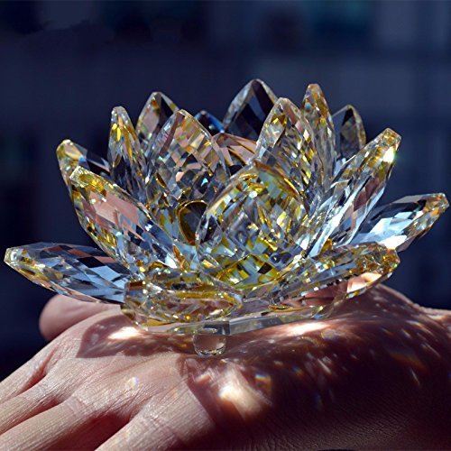 Flor de loto de cristal para decoración de hogar, con colores, para regalo de cumpleaños o boda, Cristal transparente, Amarillo
